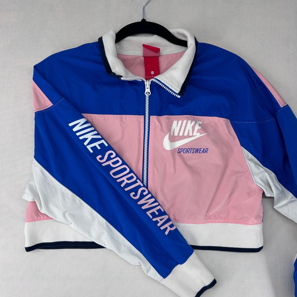 Nike Sportswear Womens Cropped Windbreaker Jacket Pink Blue Colorblock Large